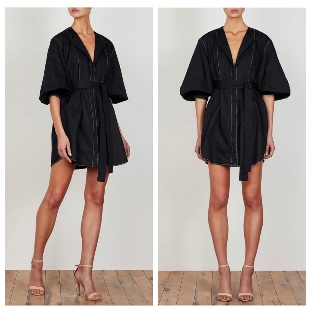 Shona Joy black belted Grant shirt dress mini contrast stitch sash pockets 4